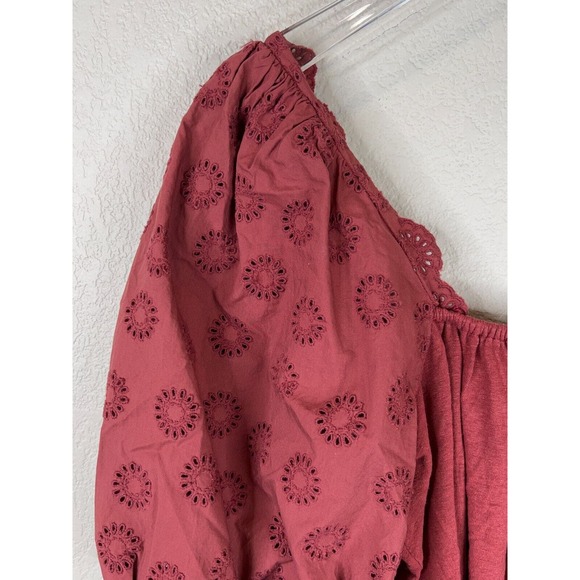 La Vie Rebecca Taylor Womens Blouse Top Small Red Eyelet Puff Sleeve Boho Retro - Picture 9 of 14